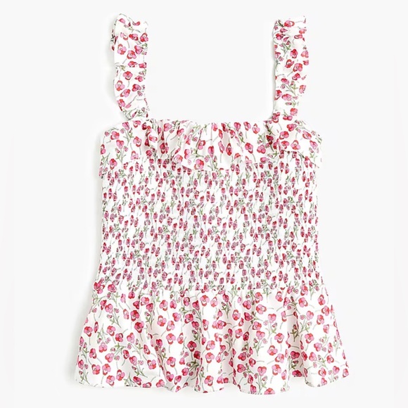 NEW! J. Crew Liberty of London Rose Floral Smocked Ruffle Top Pink SZ S - Picture 6 of 13